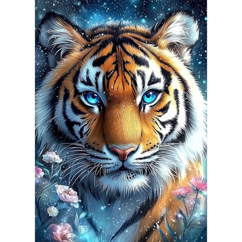 DAERLE Leuchtender Tiger Diamant Painting Bilder für Erwachsene Anfänger, 5D Blumen Tiger Diamond Painting Set, DIY Strass Bilder Diamant Kunst Kits, Diamant Painting für Zuhause Dekor 30x40 cm von DAERLE