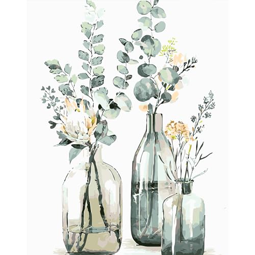 DAERLE Malen Nach Zahlen Erwachsene Vase Pflanze, DIY Ölgemälde Kit für Anfänger und Erwachsene, Aquarell Blumen Malen Nach Zahlen für Wohnzimmer Schlafzimmer Büro Wand Dekoration 30x40cm Ohne Rahmen von DAERLE