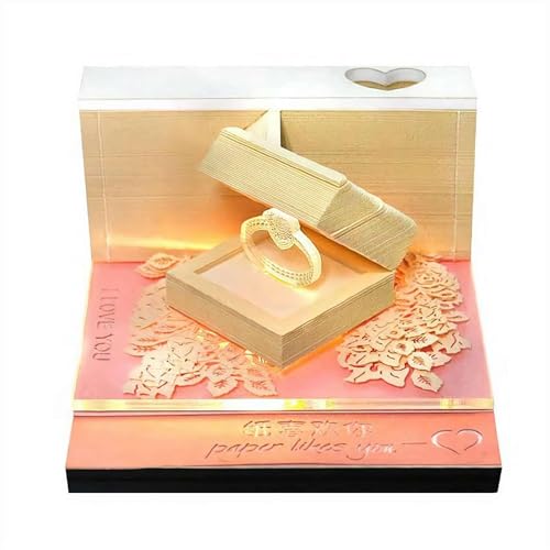 3D Art Memo Pad, 3D Valentinstag Ringe Schreibtisch Notiz mit LED Licht, Antihaft Haftnotizen mit Stifthalter und Acrylbox, Abreißen Papier Schnitzerei Kunst Notizblock Skulptur Schreibtisch von DAGESVGI