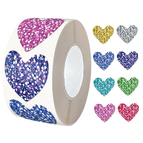 500pcs/Roll Herzaufkleber Glitter Herzaufkleber Selbstkleber Valentinstagsgeschenkaufkleber 1 Zoll dekorative Liebesaufkleber für DIY Valentinstag Hochzeitsumschläge Crafts Bags von DAGLLGEW