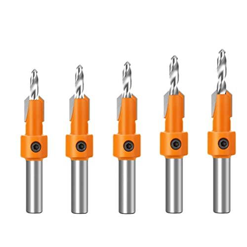 8mm Shank HSS Countersink -Bohrer Bit Set mit Stoppkragen Holzbearbeitung Countersink Bit Hole Puncher Tools 5pcs, Holzbearbeitung Countersink Router Bit von DAGLLGEW