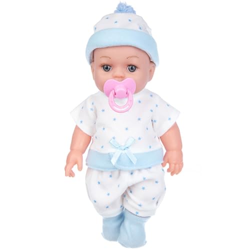 DAGLLGEW Mini Babypuppen 12 süße winzige Puppen mit einem Schnuller offenen Augen realistische Neugeborene Babypuppen weiche Gummi-Silikon-Babypuppen Ganzkörper Babypuppe mit Kleidung Blau von DAGLLGEW