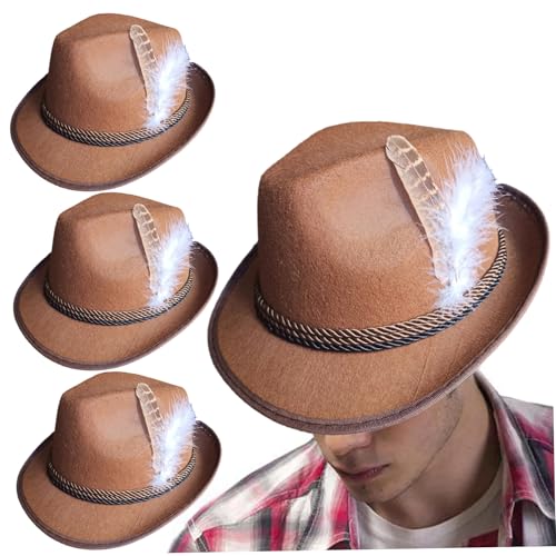 DAGLLGEW Oktoberfest Hut, 3pcs gefiederte Fedora Hut weich dekorative Oktoberfest Kostümhüte Retro Oktro Oktroberfest Dekorationen für Karneval, Partykleid, Rollenspiel und Cosplay (Dark Brown) von DAGLLGEW