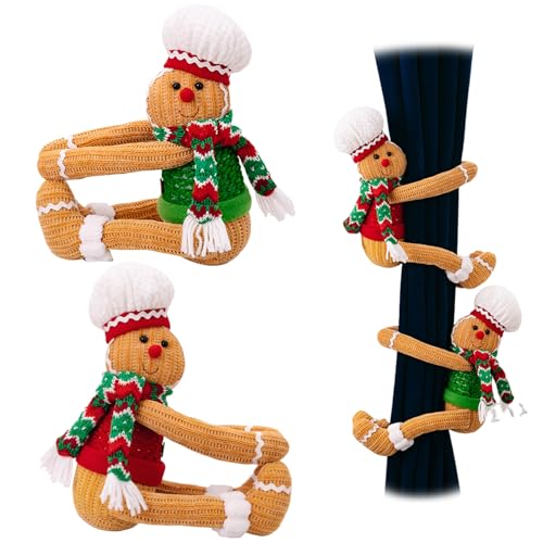 DAGLLGEW Weihnachtsvorhang Tiebacks Gingerbread Man Curtain Krawatte Backs Gingerbread Weihnachtsknopfbezüge süße Lebkuchen -Weihnachtsbaumtopper Weihnachtsdekoration für Urlaubsfeier nach Hause von DAGLLGEW