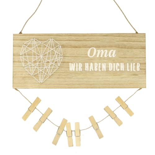 DAGORD Fotogeschenke für Oma Hängender Bilderrahmen Holzschild mit Fotoseil Holz Klammern - Oma Geschenk zum Muttertag Geburtstag Weihnachten von DAGORD