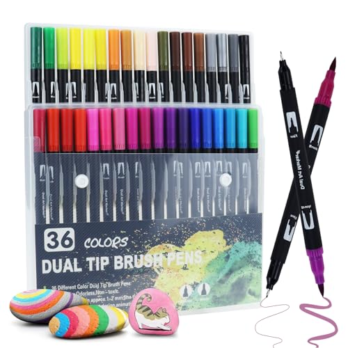 DAGORD Lackstift 36 Farben Dual Brush Pen Set Aquarellstifte Filzstifte Set Brush Pen Set Kalligraphie Stifte Bunt Set Manga Stifte Set für Aquarell Handlettering Fasermaler(1-4 mm) und 0.5 Fineliner von DAGORD