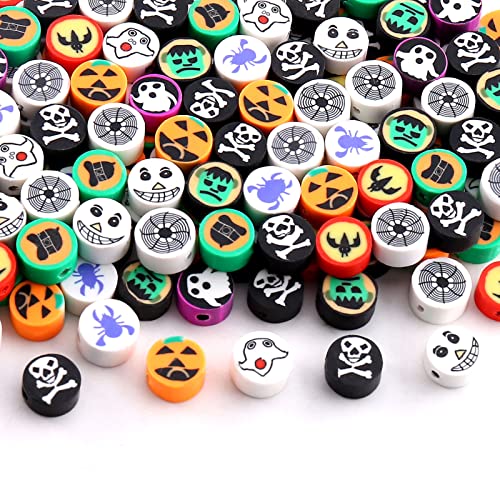 DAHI 200pcs rund Perlen zum Auffädeln Polymer Clay Beads, Halloween perlen Skelett Kürbis perlen Weiche Topfperlen für Armbänder Halsketten（skelett） von DAHI