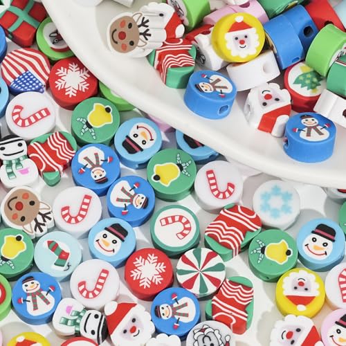 DAHI 300pcs Weihnachtsperlen Polymer Clay Perlen Weiche Keramik Perlen Weihnachts Tonperlen für DIY Armband Halskette Ohrringe (A) von DAHI