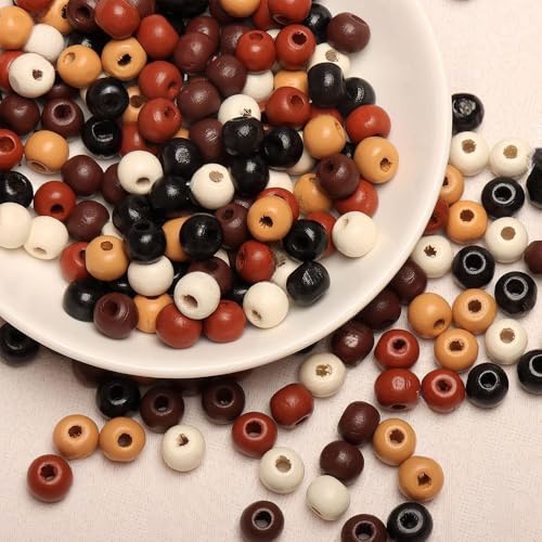 DAHI 500pcs holzperlen bunt holzkugeln gemischte vintage holz perlen mit loch bastelnperlen für DIY Schmuck Herstellung (bunt 10mm) von DAHI