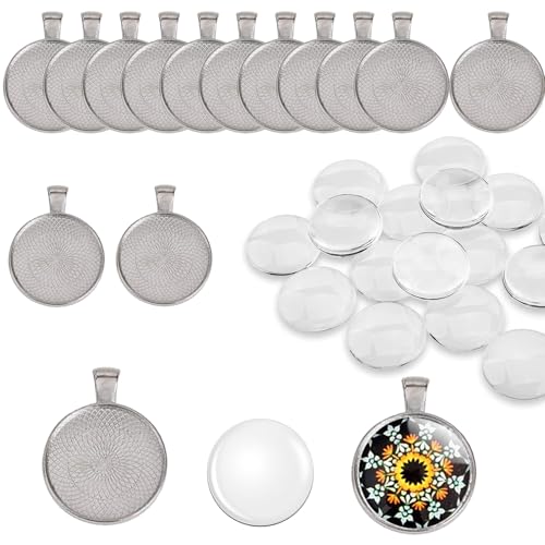 DAHI 60 pcs Anhänger Lünette Tabletts und Glas Cabochon Kuppel Fliesen klar Cameo (dunkel silber) von DAHI