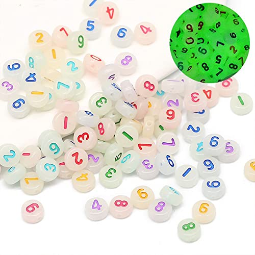 DAHI 800pcs nachtleuchtend Zahlenperlen Nummerperlen zum Auffädeln Mix 0-9 rund 7mm rund Perlen für DIY-Schmuck und DIY-Projekte (4 * 7 color glow) von DAHI