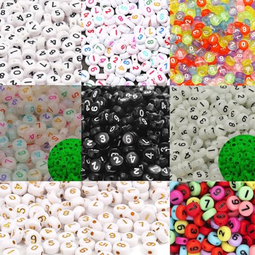 DAHI 800pcs Zahlenperlen Nummerperlen zum Auffädeln Mix 0-9 rund 7mm rund bunt zahlen Perlen für DIY-Schmuck und DIY-Projekte (4 * 7 mix) von DAHI