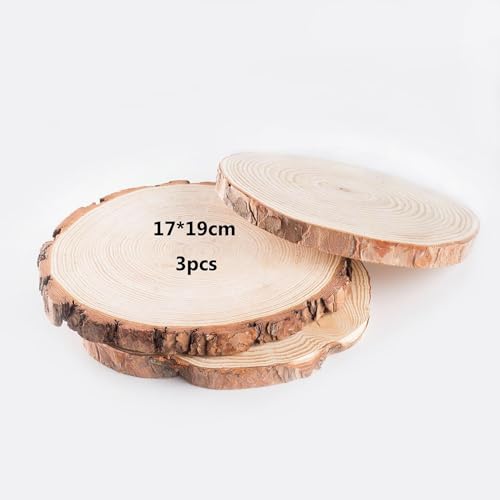 DAHI 3pcs Natürliche Runde Holzscheiben zum Basteln, 17-19cm Unbehandeltes Baumscheiben,ohne Loch runde Naturholzscheiben für DIY Handwerk Hochzeit Mittelstücke Weihnachten Dekoration Untersetzer Holz von DAHI