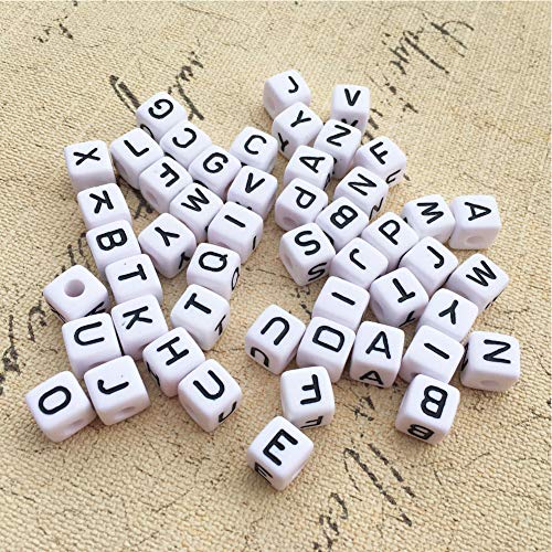 DAHI buchstabenperlen ca.1000stk - gemischte weiß perlen mit schwarz buchstaben A-Z würfelperlen für Schmuck Basteln (weiss buchstaben/6x6mm) von DAHI