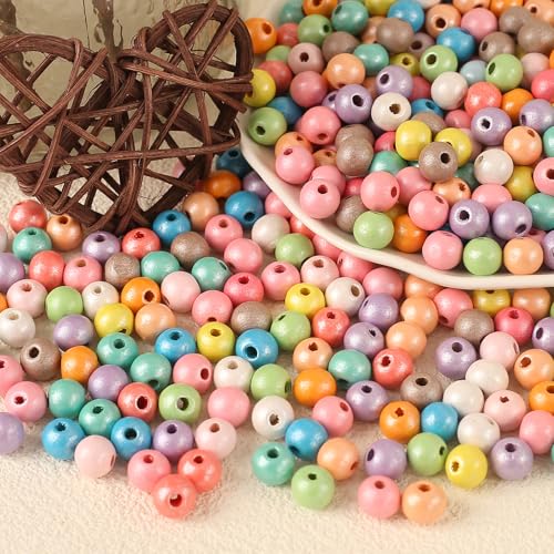 DAHI holzperlen ca.500pcs bunt holzperlen zum auffädeln basteln perlen holzperlen groß Holzkugeln für DIY Schmuck Zubehör (10mm) von DAHI