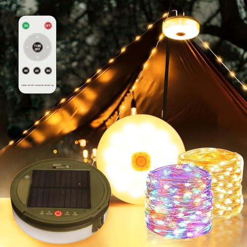 DAJASD Camping Lichterkette Aufrollbar, 10M Solar Camping Lichterkette Außen,100LEDs 8 Modi, Camping Lichterkette Aufrollbar Solar, USB 3600 MAh Wasserdichte lichterkette camping für Camping, Garten von DAJASD