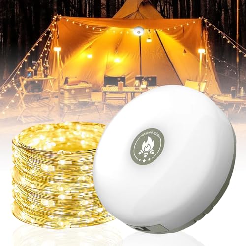 DAJASD Camping Lichterkette Aufrollbar, 10M Tragbare Camping Lichterkette, Camping Lichterkette Wasserdichte Tragbare LED Lichterkette für Outdoor Camping Hof Dekor Lichterkette (Warmes Licht) von DAJASD