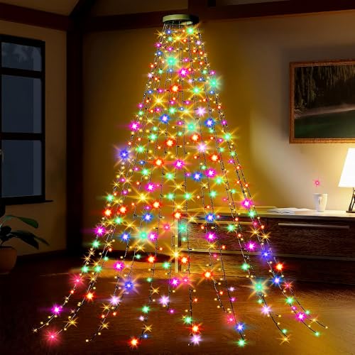 DAJASD Lichterkette Weihnachtsbaum mit Ring, 2M 400LED Weihnachtsbaum Lichterkette, 16 Stränge Christbaumbeleuchtung mit 10 Modi Wasserdicht, Weihnachtsbeleuchtung für 150cm-240cm Tannenbaum (Farbe) von DAJASD