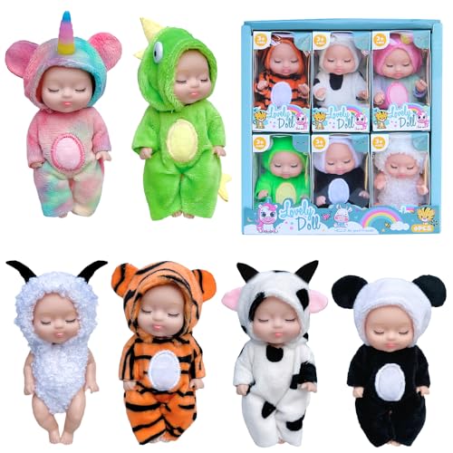 DAJASD Mini Reborn Puppen, 6 Stück 3,5 Zoll Mini-Babypuppe, Mini Baby Puppe, Mini Puppe, Waschbares PVC-Material mit Kleidung, Baby Mini Puppen, Reborn Baby für Kinder Mädchen ab 3 Jahren von DAJASD