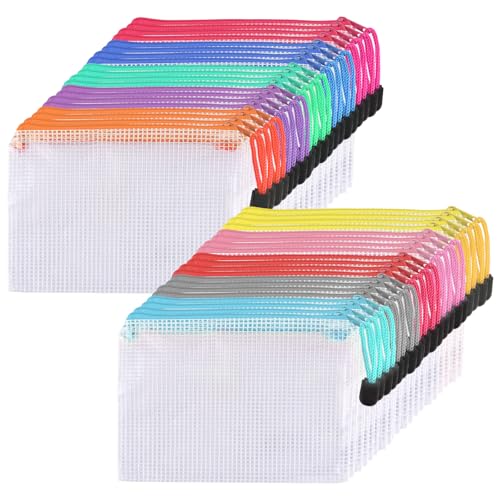 DAJAVE 40 Stück Dokumententasche A6 Zip Beutel Klein Bunte Dokumentenmappe mit Reißverschluss Wasserdichte Mesh Dokumententaschen für Papier, Quittungen, Kosmetika (40PCS） von DAJAVE