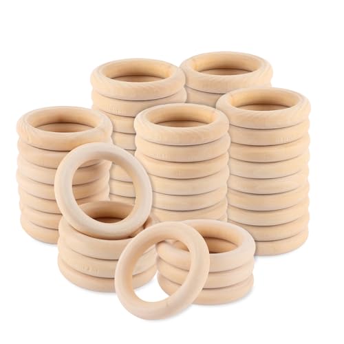 DAJAVE 60 Stück Holzringe zum Basteln, 55mm Gardinenringe Holz Natürliche Holzringe für DIY Makramee Zubehör Armband Anhänger Handwerk Ring,Holzkranz,Bastelring (Ø 55mm) von DAJAVE