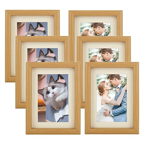 DAJAVE 6er-Set Bilderrahmen 20 x 15 cm Natur Holz Fotorahmen, Posterrahmen Holzrahmen Holz-Bilderrahmen Holzbilderrahmen Poster Echtholz für Fotos, Poster, Puzzles von DAJAVE