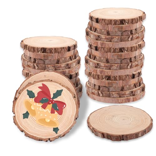 DAJAVE Holzscheiben, 15 Stücke Holzplatte Rund 10-12cm Baumscheiben 10 cm Deko, Holzscheiben 10 cm Durchmesser Holz Log, Baumscheiben für DIY Basteln Hochzeit Weihnachten Dekoration Baumscheibe von DAJAVE