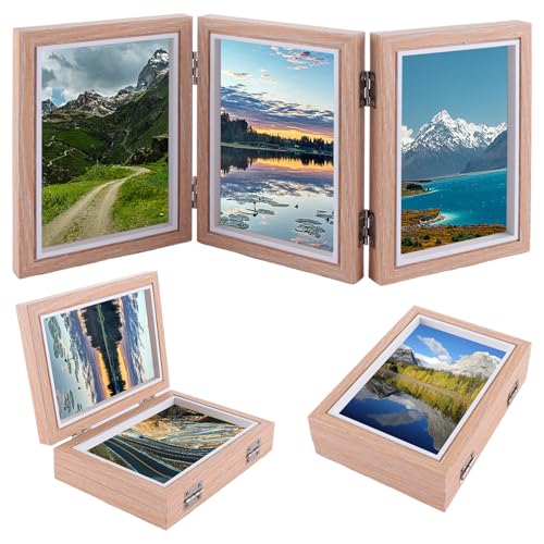 DAJAVE Photo Frame, Dreifach-Bilderrahmen 10 x 15 cm Bilderrahmen Collage Holz, Dreifach Gefalteter Schreibtischrahmen mit Glasfront, Bilderrahmen 10x15 cm Zusammenklappbarer Bilderrahmen von DAJAVE