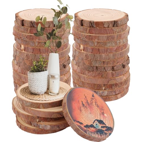 Wooden Slices DAJAVE Holzscheiben 20 Stück Holzplatte Rund 9-10cm Baumscheiben Rund zum Basteln, Rund Holzscheibe Untersetzer Holz Log, Baumscheiben für DIY Basteln Hochzeit Weihnachten von DAJAVE