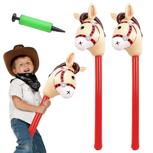 3 Stück aufblasbares Stabpferd Aufblasbare Pferdekopfstäbe Luftballons 37 Zoll aufblasbarer Pony-Stab für Kinder Pferde-Motto-Geburtstagsfeier Dekoration Cowboy Thematische Party Geschenk-Requisiten von DAKLUNAR