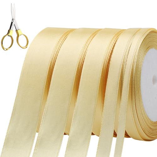 5 Rollen Geschenkband Gold 110 m Schleifenband Gold, 6/10/15/20/25mm x 22 m pro Rolle Satinband Gold Dekoband Schleifenband für Geschenkverpackung Weihnachten Deko Hochzeit Geburtstag von DAKLUNAR