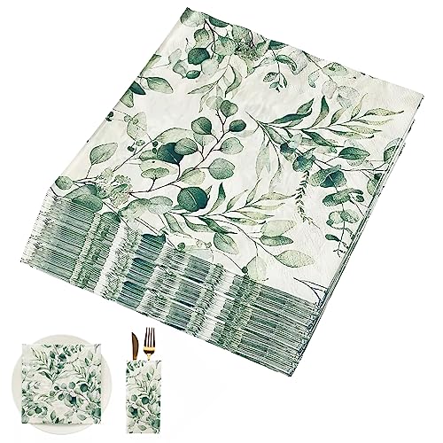 60 Stück Servietten Eukalyptus, Servietten Grün, Party Tischdeko Servietten Hochzeit, Papierserviette Einweg für Taufe Hochzeit Babyparty Konfirmation Garten Hochzeit Party Festliche Anlässe von DAKLUNAR