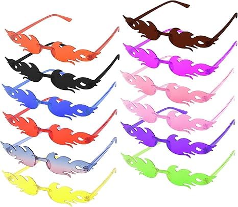 DAKLUNAR 12 PCS Flammen Sonnenbrille, Flammen Brillen Randlose Bunte Brillen Flammen, Sonnenbrille Bunt, Lustige Sonnenbrille, Party Brille, Lustige Brille für Maskerade Party Dekoration von DAKLUNAR