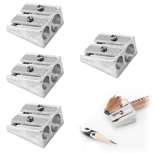 DAKLUNAR 4 PCS Magnesium Pencil Sharpener Survival Magnesium Anspitzer Doppelanspitzer aus Metall Doppelloch Bleistiftspitzer Multifunktionaler Magnesium Bleistiftspitzer für Schule Outdoor (4) von DAKLUNAR