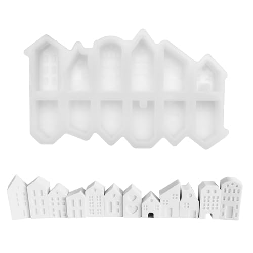 Silikonformen Giessformen Haus, 12 PCS Mini Silikonform Haus, Silikon Gießform Mini-Häuser, Silikonform Häuser Kerzenhalter Gießformen Silikon Haus für Weihnachten, Halloween, Ostern von DAKLUNAR