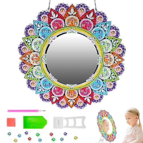 1 Stück 5D Diamant Malerei Spiegel, Hängend Mandala Diamond Painting Spiegel Bastelset, Besonderes Diamond Painting Make up Spiegel für Haus Gartendekoration Erwachsene Kinder von DALAETUS