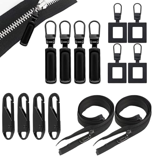 14 Stücke Ersatzteile Reißverschluss Zipper für Geldbörse, Kleider, 70cm Reißverschluss für Kleidungsstück/Taschen, Metall Abnehmbares Zipper Pull für Jeans, Koffer, Gepäck(Schwarz) von DALAETUS