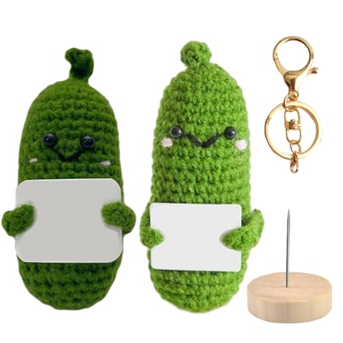 2 Stück Mini-Plüsch Figuren Set, Pocket Hug Positive Pickle mit Positiver Karte und Sockel, Emotional Support Pickle Schlüsselanhänger, Lustige Abschiedsgeschenk Kollegen für Geburtstag, Party von DALAETUS