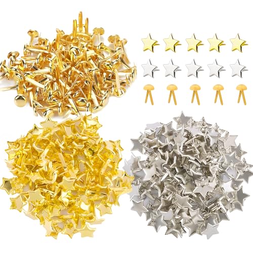 300 Stück Mini Brads, Brads Stern Gold Silber und Rundkopfklammern, Metall Musterklammern für Büro, Schule, Mini Musterbeutelklammern für DIY Scrapbooking, Basteln, Papier Befestigung von DALAETUS