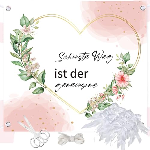 54 Stück Hochzeitslaken zum Ausschneiden set, mit 200x180cm Hochzeitsherz zum Ausschneiden, 2 Scheren, 50 Bogenknoten und 10m Seil Perfekt, für Brautauto Deko Liebhaber Valentinstag von DALAETUS