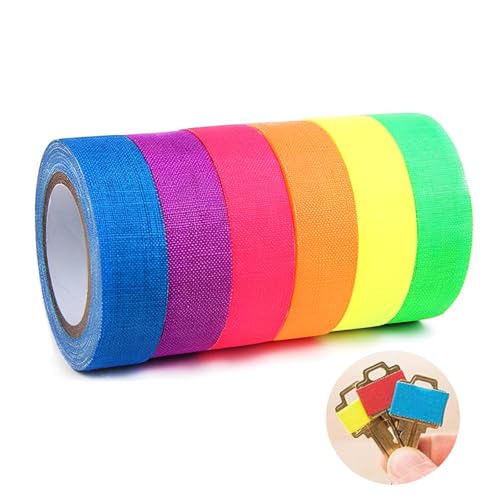 6 Rollen Neon Klebeband - UV Schwarzlicht Reaktives Fluoreszierendes Klebeband - 15mmx5m Reflektierendes Fluoreszierendes Gaffer Tape Neon für Bühnenwanddekoration, Partybeleuchtung, Kinderbasteln DIY von DALAETUS