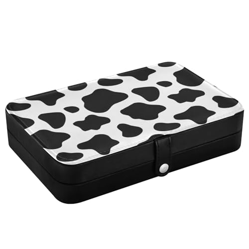 DALAWU Reise-Schmuckschatulle, schwarz-weiß, Kuhdruck, tragbar, PU-Leder, kleiner Schmuck-Organizer für Damen und Mädchen, Schmuckaufbewahrung, Halter für Ring, Anhänger, Ohrringe, Halskette, Armband DALAWU Reise-Schmuckschatulle, schwarz-weiß, Kuhdruck, tragbar, PU-Leder, kleiner Schmuck-Organizer für Damen und Mädchen, Schmuckaufbewahrung, Halter für Ring, Anhänger, Ohrringe, Halskette, Armband von DALAWU
