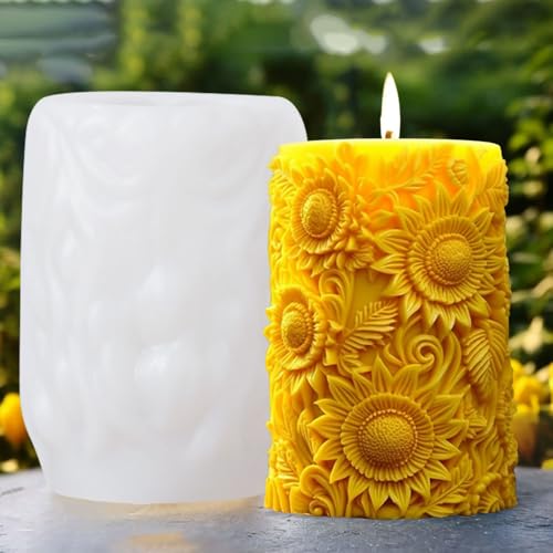 Silikonform für Blumen, Sonnenblumen, Kerzen, Blühblumen, Kerzen, Zylinder, Seife, Harz, Gießform, 3D, runde Blumen-Harz-Formen, Silikonform für DIY-Dekoration, Bastelbedarf (Sonnenblume) von DAMOWANG