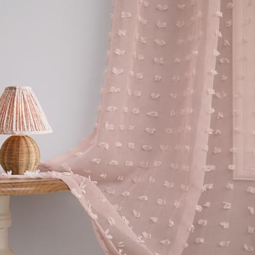 Pinke Vorhänge für Mädchenzimmer, 160 cm, Pompom-Vorhänge für Schlafzimmer, 2 Paneele, pfirsichrosa, durchsichtige Vorhänge für Kinderzimmer, Kinderzimmer, Schlaufenstangentasche, Boho-Voile, von DANCURTON