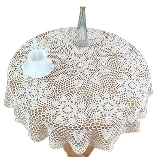 DANETI Tischdecke Runde Handgemachte Blumen Häkeln Tischdecke Tuch Küche Kaffee Tee Tischdecke Party Wohnkultur 110 cm weiß von DANETI