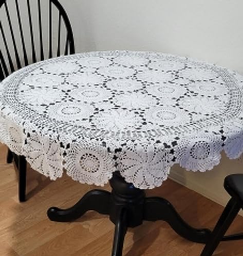 Tischdecke Handgemachte Häkeltischdecke Schöne Hand Häkeln Abendessen Runde Tischdecke Baumwolle Viele 130cm Weiß von DANETI