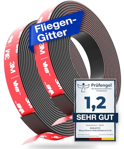 DANJOY® Magnetband A+ B selbstklebend (3m) I Starker Kleber - Starker Magnet I Magnetstreifen mit extra starkem 3M-VHB Kleber I Ideal als Fliegengitter Fenster Magnet uvm. von DANJOY