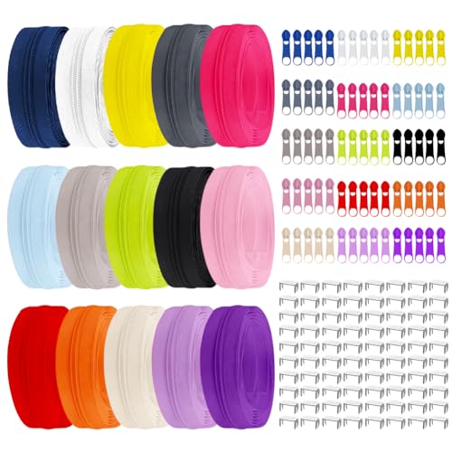 DANNEEFORSU7 14 Farben Nylon Reißverschluss Endlos, 39,2m Reißverschlüsse Set mit Schieber und Reißverschluss, Teilbarer Endlos Reißverschluss für Nähen und Basteln (15 Farben) von DANNEEFORSU7
