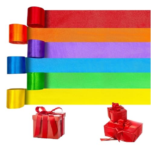 DANNEEFORSU7 Regenbogen-Satinband - 6er 50mm Geschenkband Breit Bunte Stoffbänder,Seidensatin-Girlande zum Aufhängen Dekoratives für Geschenkverpackung,Blumenstrauß,Kunsthandwerk,Hochzeits 10M von DANNEEFORSU7