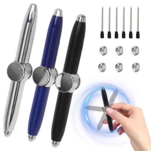 DANNEEFORSU7 Spinning Pen Fidget-Stift mit LED-Licht und Adhs Zapper, Gyro-Kugelschreiber zur Stressbewältigung mit 3 Minen und 3 Zubehörteilen für Stressabbau, Beleuchteter Schreibspaß von DANNEEFORSU7